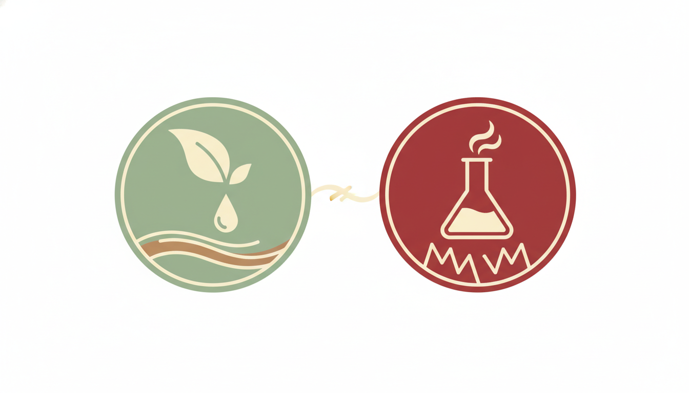천연 미네럴 vs 일반 염모제 비교 인포그래픽 — 일러스트